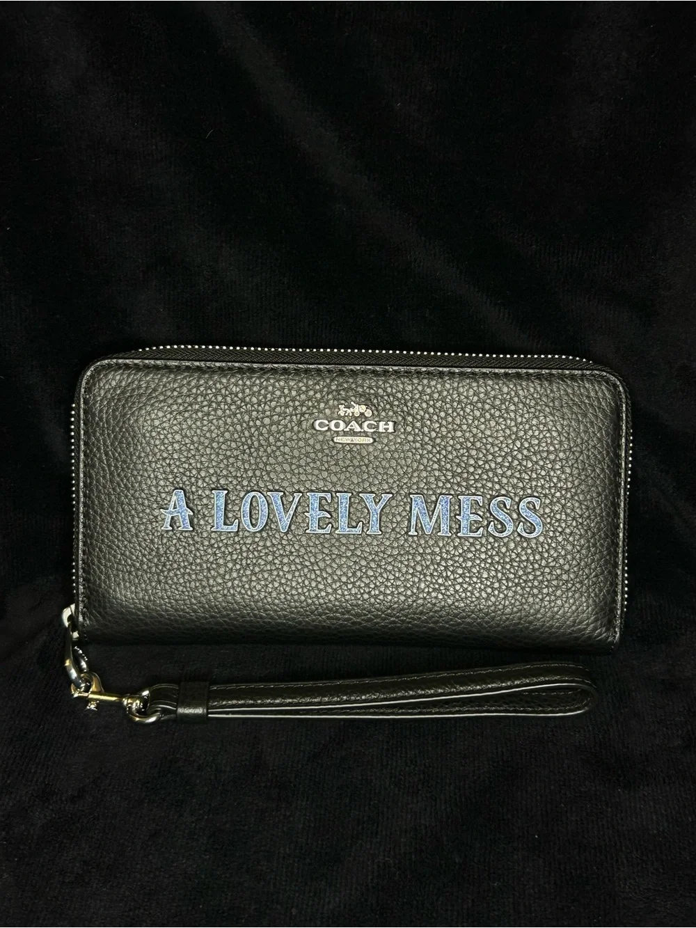 Coach x Disney The Little Mermaid Wristlet with Blue Text 